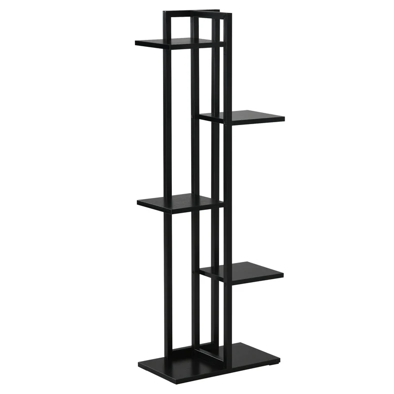 Étagère à plantes 5 niveaux intérieur 40 x 22 x 113 cm robuste sécurité sangles style industriel décoratif en acier noir 21_0004274