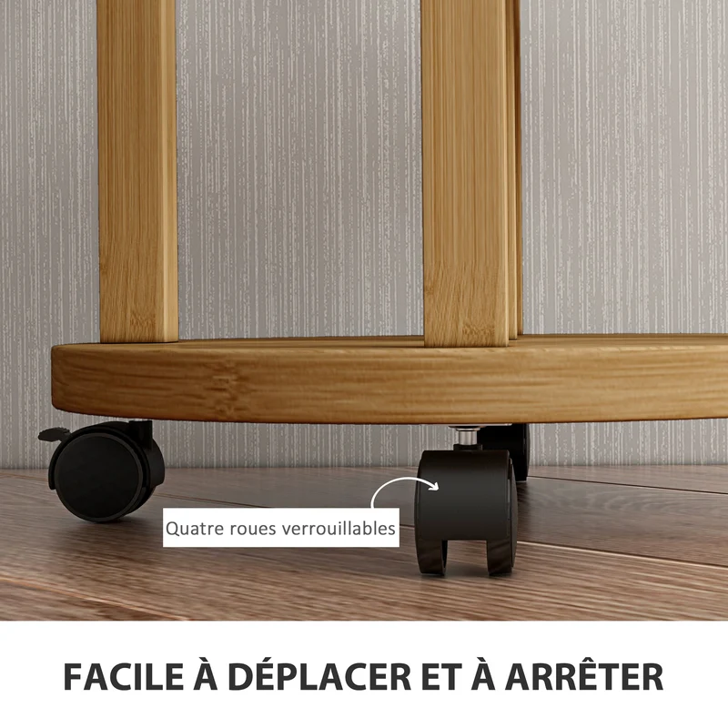 Étagère à plantes 5 niveaux 33 x 33 x 90 cm gain de place pour balcon à roulettes scandinave en bambou bois naturel 21_0005454