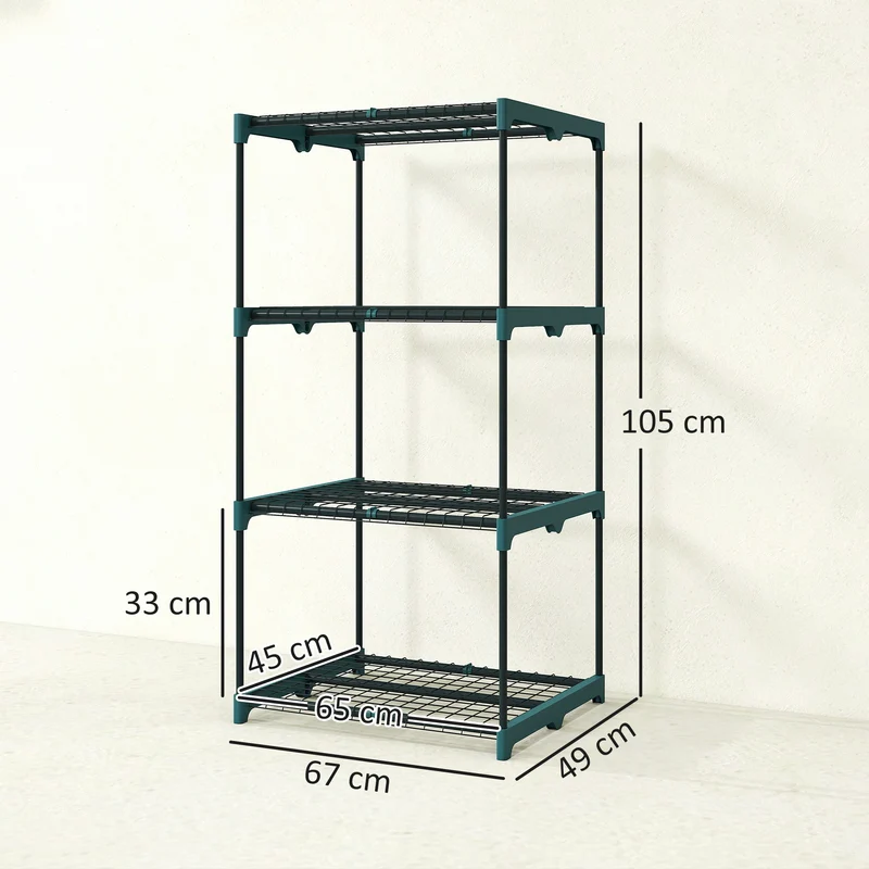 Étagère à plantes 4 niveaux 67 x 49 x 105 cm gain de place montage sans outil design industriel en acier et polypropylène vert foncé 21_0005583