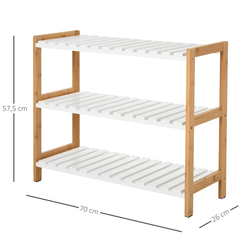Étagère à chaussures entrée 70 x 26 x 57,5 cm surélevée 5,5 cm rangement 12 paires moderne épuré en bois de pin blanc 21_0002594