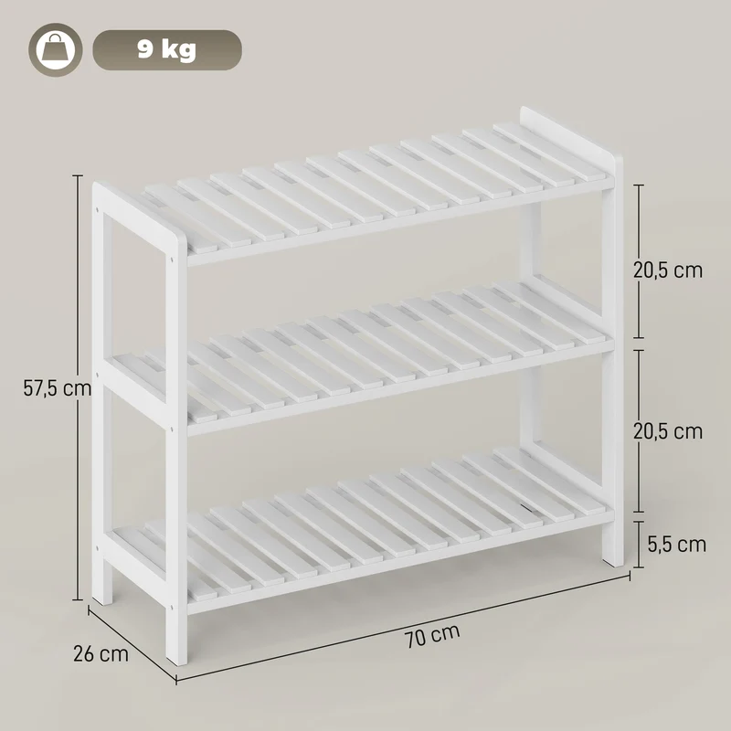 Étagère à chaussures entrée 70 x 26 x 57,5 cm rangement 12 paires assemblage facile moderne épuré en bois de pin blanc 21_0002595