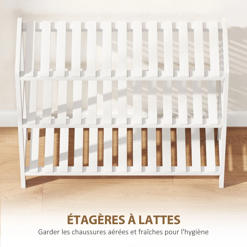 Étagère à chaussures entrée 70 x 26 x 57,5 cm rangement 12 paires assemblage facile moderne épuré en bois de pin blanc 21_0002595