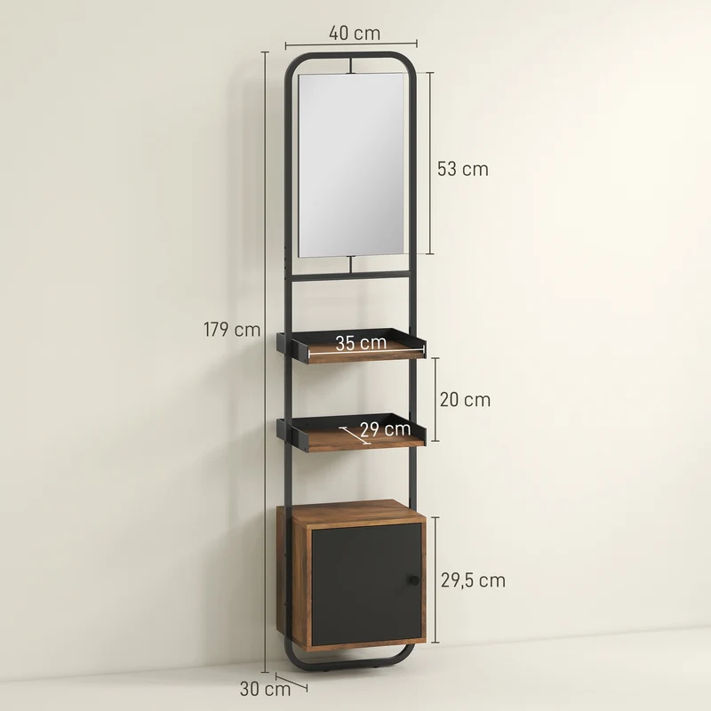 Étagère salle de bain miroir 40 x 30 x 179 cm gain de place placard réglable rustique en panneau de particules noir 21_0002100