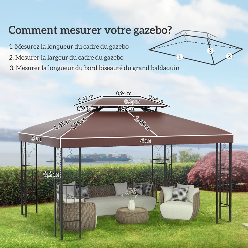 Toile de rechange pour tonnelle 300 x 400 x 1 cm protection solaire résistante classique contemporain en tissu marron 21_0000029