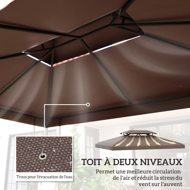 Toile de rechange pour tonnelle 300 x 400 x 1 cm protection solaire résistante classique contemporain en tissu marron 21_0000029