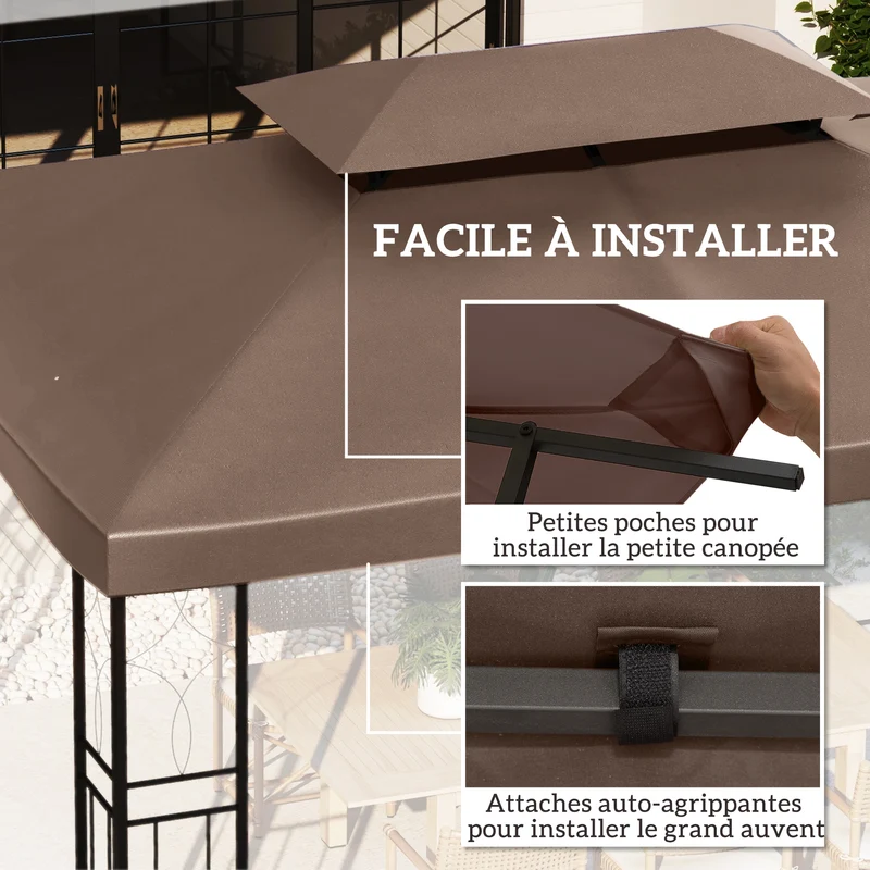 Toile de rechange pour tonnelle 300 x 400 x 1 cm protection solaire résistante classique contemporain en tissu marron 21_0000029