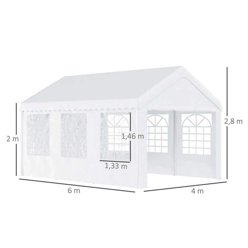 Tente de réception 6 x 4 x 2.8 m abri imperméable anti uv modulable pour fêtes mariage moderne en polyéthylène blanc 21_0000067