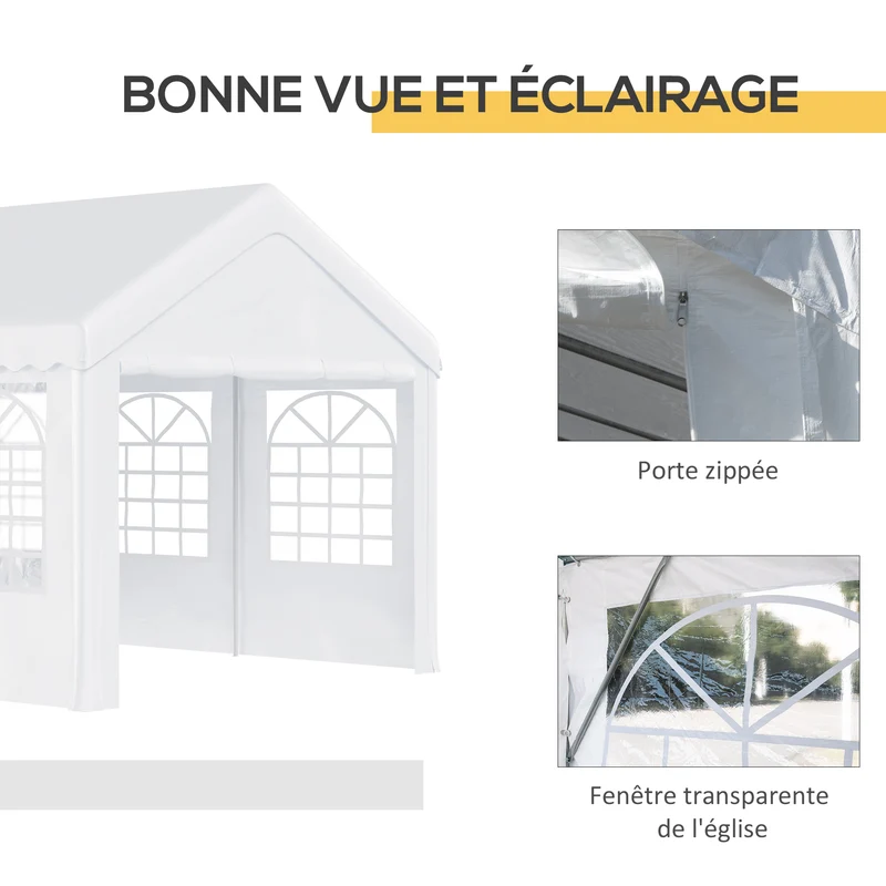 Tente de réception 6 x 4 x 2.8 m abri imperméable anti uv modulable pour fêtes mariage moderne en polyéthylène blanc 21_0000067