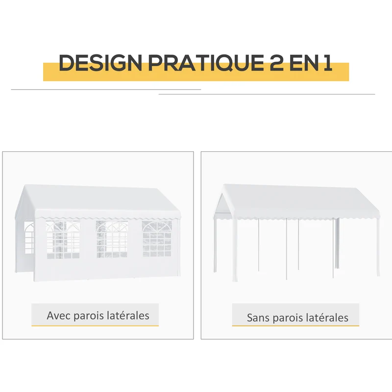 Tente de réception 6 x 4 x 2.8 m abri imperméable anti uv modulable pour fêtes mariage moderne en polyéthylène blanc 21_0000067