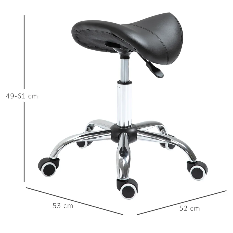 Tabouret à roulettes selle ergonomique 52 x 53 x 49-61 cm réglable assise mousse contemporain en PU noir 21_0000095