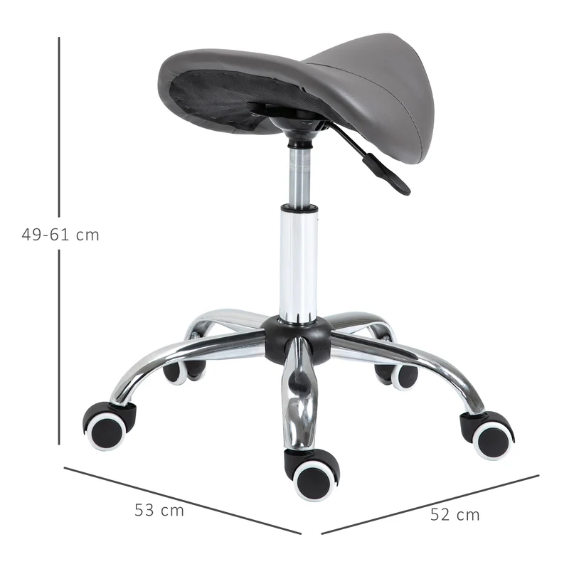 Tabouret à roulettes selle ergonomique 52 x 53 x 49-61 cm pivotant 360° réglable maintien du dos contemporain en PU gris 21_0000093