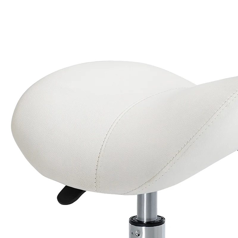 Tabouret à roulettes selle ergonomique 52 x 53 x 49-61 cm hauteur réglable assise mousse design contemporain en PU blanc 21_0000092