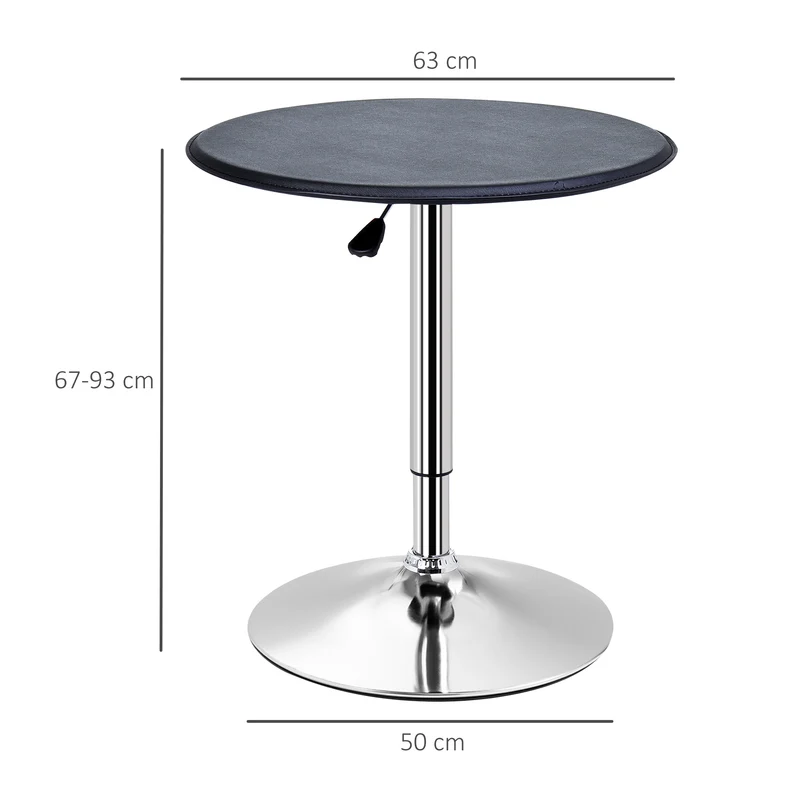 Table de bar mange-debout bistro 67-93 x 63 x 63 cm hauteur réglable entretien facile contemporain design en PVC noir et métal 21_0000074