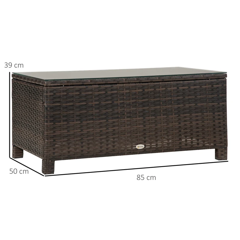 Table basse de jardin plateau en verre trempé 85 x 50 x 39 cm résistante charge 50 kg style moderne en résine marron 21_0000063