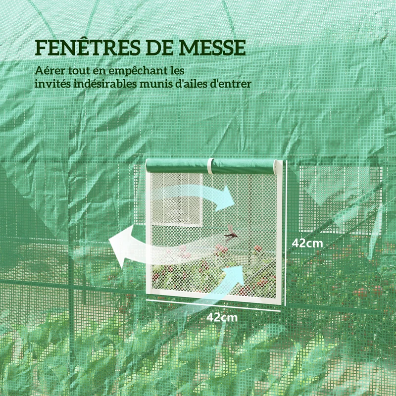 Serre tunnel de jardin 245 x 200 x 198 cm pour cultures toute l'année fenêtres moustiquaires épuré en polyéthylène vert 21_0000042