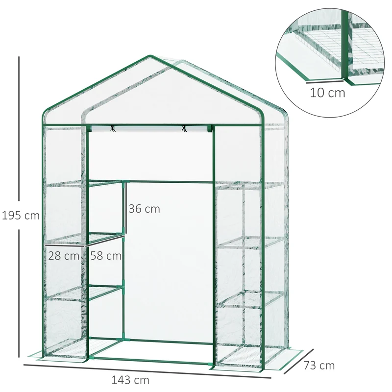 Serre de jardin verticale 143 x 73 x 195 cm 8 étagères protection anti-UV montage facile contemporain en PVC transparent 21_0000045