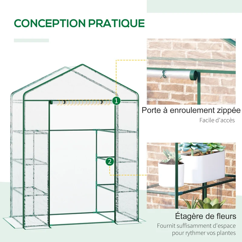 Serre de jardin verticale 143 x 73 x 195 cm 8 étagères protection anti-UV montage facile contemporain en PVC transparent 21_0000045