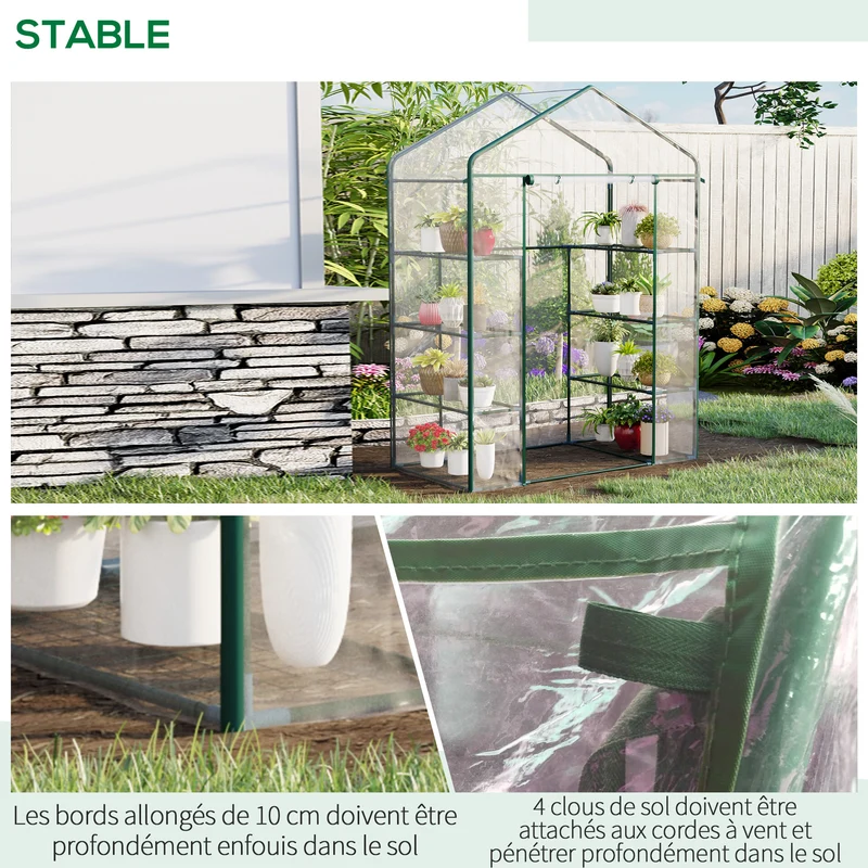 Serre de jardin verticale 143 x 73 x 195 cm 8 étagères protection anti-UV montage facile contemporain en PVC transparent 21_0000045