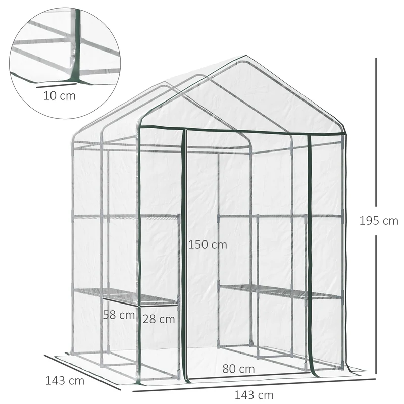 Serre de jardin 3 étagères 143 x 143 x 195 cm protection plantes semis montage facile contemporain en PVC transparent 21_0000044