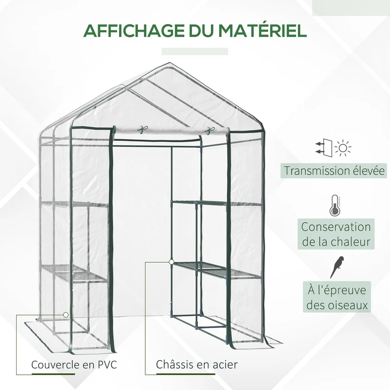 Serre de jardin 3 étagères 143 x 143 x 195 cm protection plantes semis montage facile contemporain en PVC transparent 21_0000044