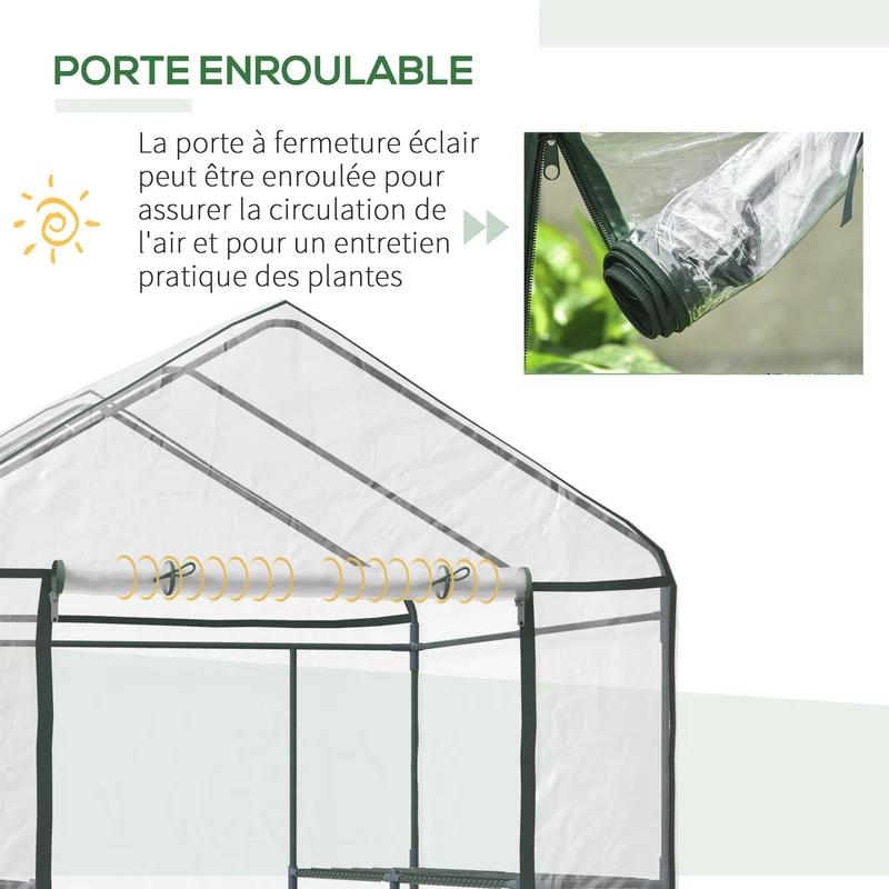 Serre de jardin 3 étagères 143 x 143 x 195 cm protection plantes semis montage facile contemporain en PVC transparent 21_0000044