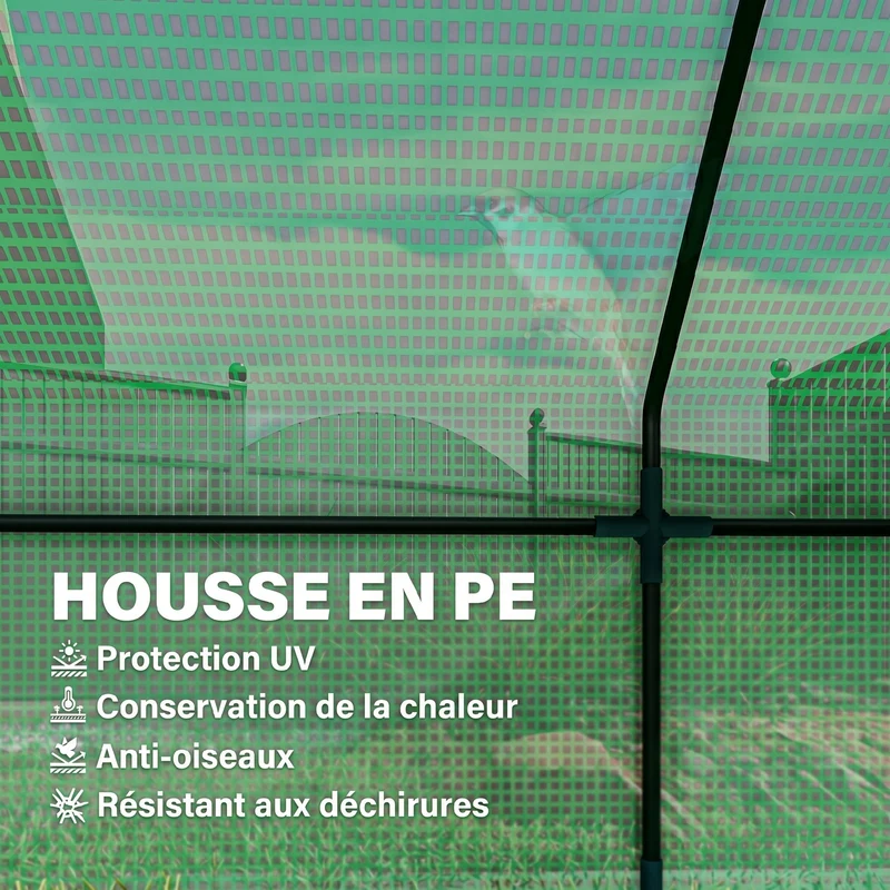 Mini serre tunnel jardin 270 x 90 x 90 cm protection plantes 3 fenêtres bâche 140 g/m² rustique en polyéthylène vert 21_0000043