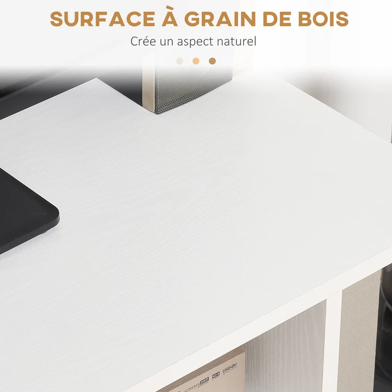 Meuble tv bas à roulettes 80 x 40 x 40 cm double rangement étagère mobilité contemporain en panneaux de particules blanc 21_0000086