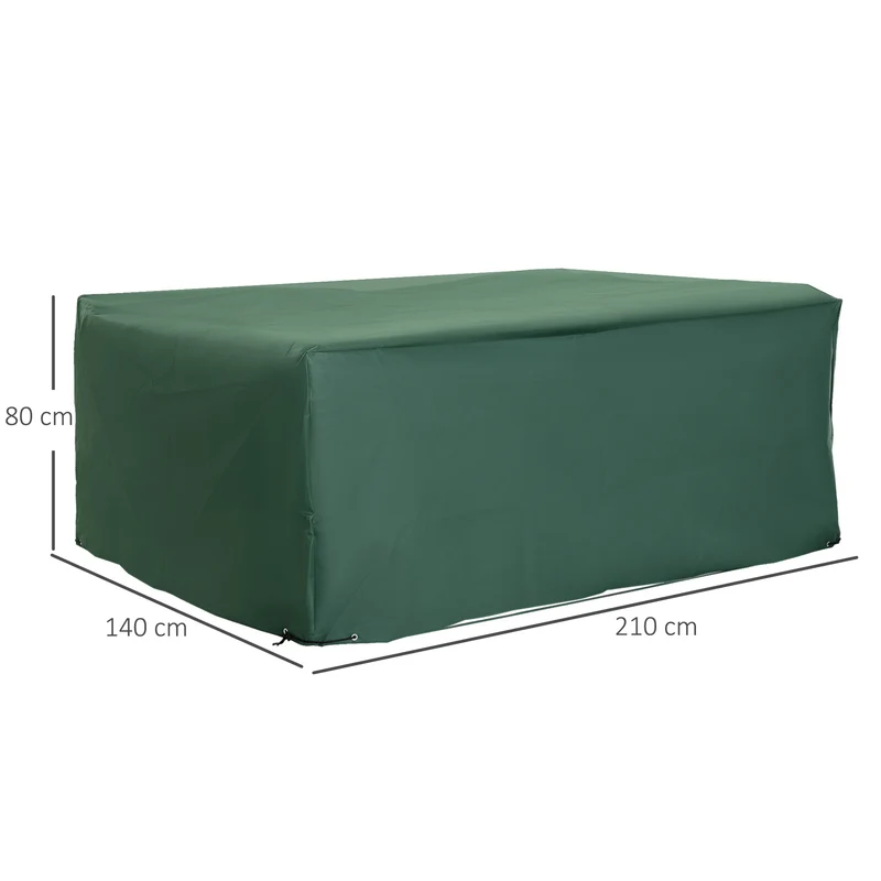 Housse de protection rectangulaire salon jardin 210 x 140 x 80 cm étanche robuste avec style épuré en tissu oxford vert 21_0000075