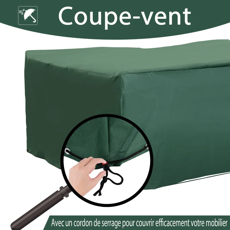 Housse de protection rectangulaire salon jardin 210 x 140 x 80 cm étanche robuste avec style épuré en tissu oxford vert 21_0000075