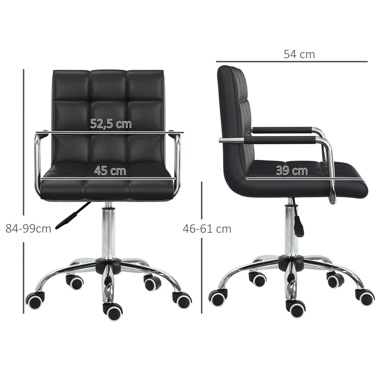 Chaise de bureau pivotante réglable 52,5 x 54 x 99 cm confort soutien lombaire moderne en revêtement synthétique noir 21_0000094