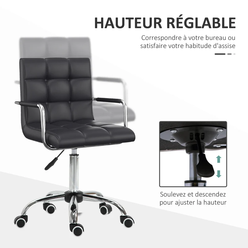 Chaise de bureau pivotante réglable 52,5 x 54 x 99 cm confort soutien lombaire moderne en revêtement synthétique noir 21_0000094