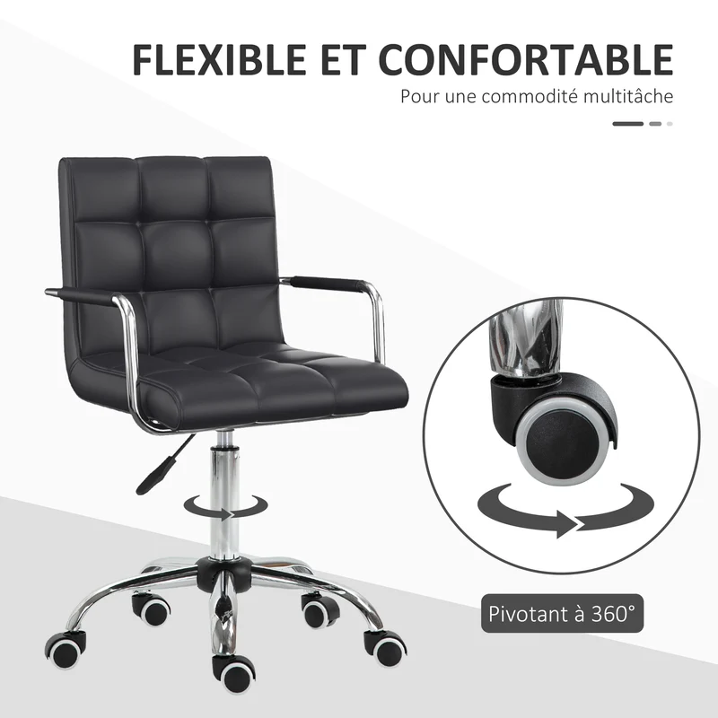 Chaise de bureau pivotante réglable 52,5 x 54 x 99 cm confort soutien lombaire moderne en revêtement synthétique noir 21_0000094
