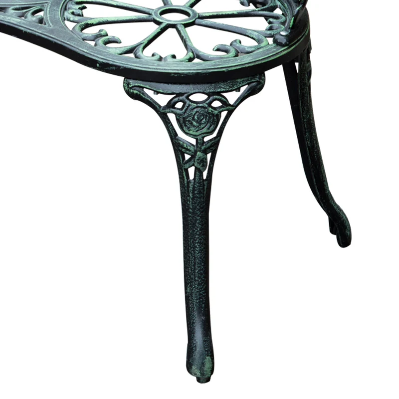 Banc de jardin 2 places néo-rétro 100 x 54 x 78 cm anticorrosion confortable style romantique en fonte d'aluminium vert 21_0000065