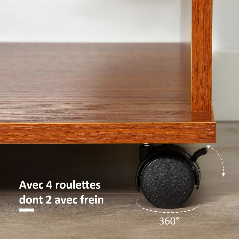 Armoire penderie mobile 80 x 40 x 128 cm étagère 3 casiers roues verrouillables épuré en panneau de particules noyer 21_0000084