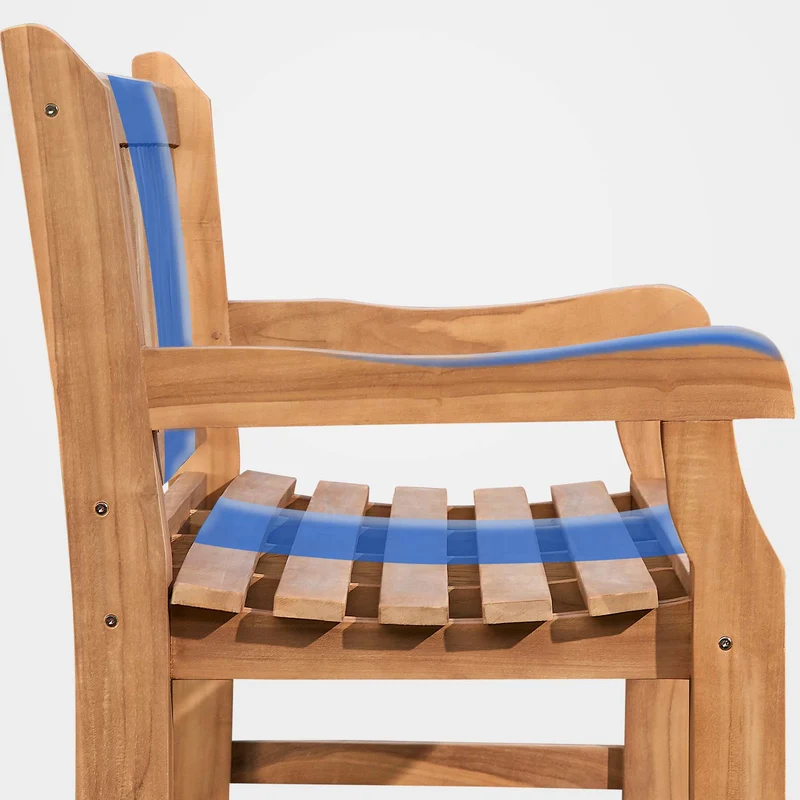 Banc de jardin dossier à lattes droites 120 cm en bois de teck avec accoudoirs et housse de protection incluse 10_0007967
