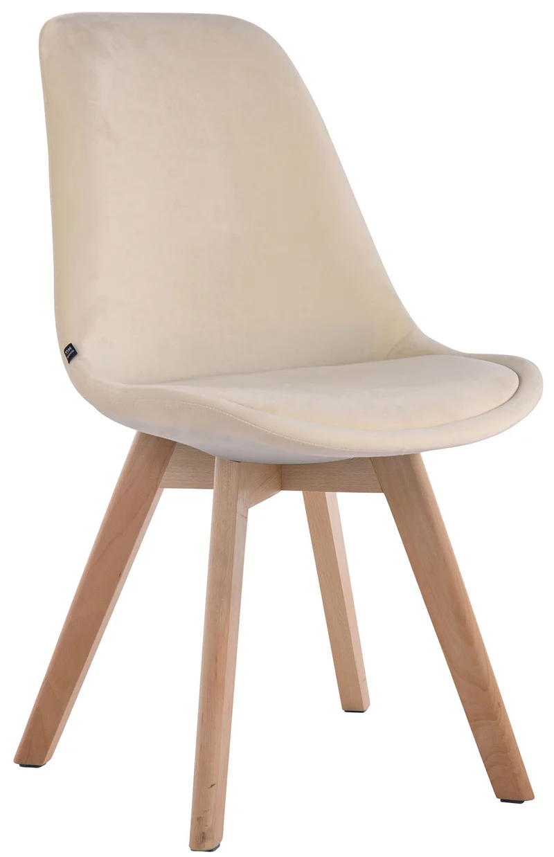 Chaise de salle à manger x1 design scandinave en velours crème et piètement à 4 pieds en bois clair 10_0003279