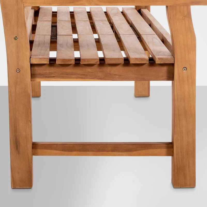 Banc de jardin avec accoudoirs dossier à lattes verticales 150 cm en bois de teck avec table rabattable centrale – 2 places 10_0007931