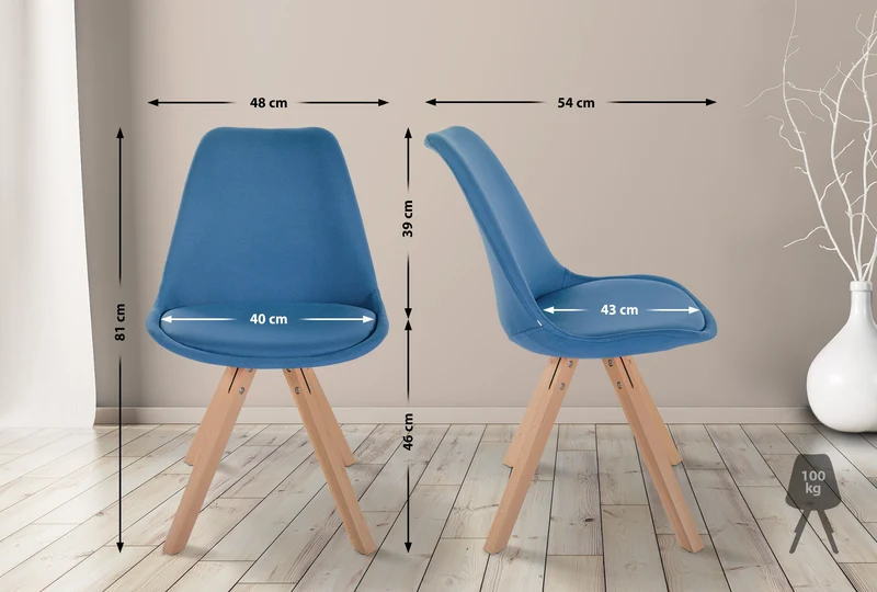 Chaise de salle à manger x1 style scandinave en tissu bleu pieds en bois clair 10_0001484