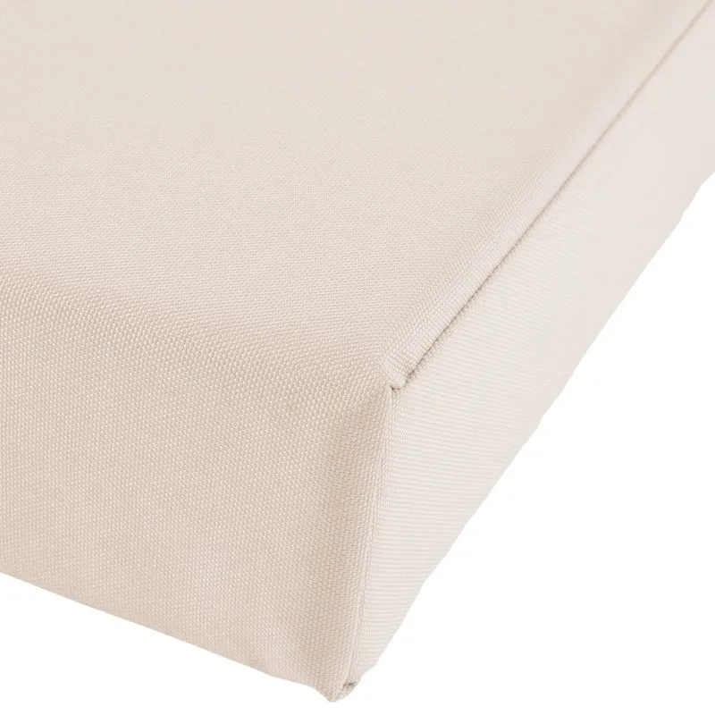Banc de jardin dossier à lattes droites 120 cm en bois de teck avec accoudoirs et coussin d'assise crème 10_0007968