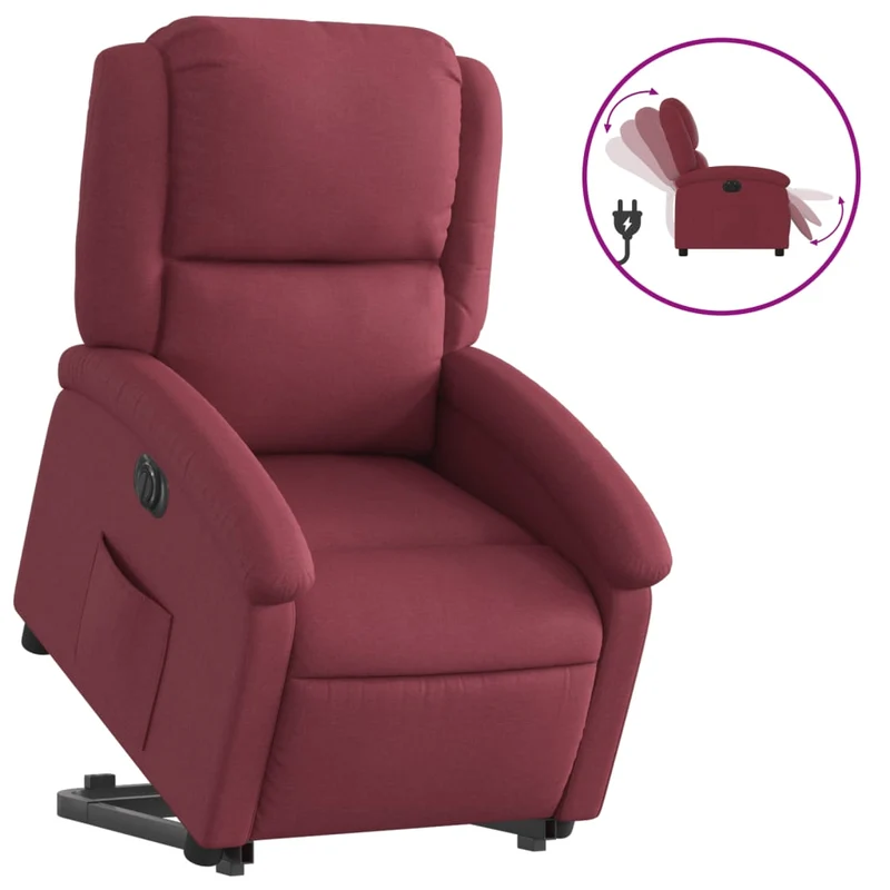 Fauteuil relax TV fonction de levage électrique très confortable en tissu rouge bordeaux DEC028540