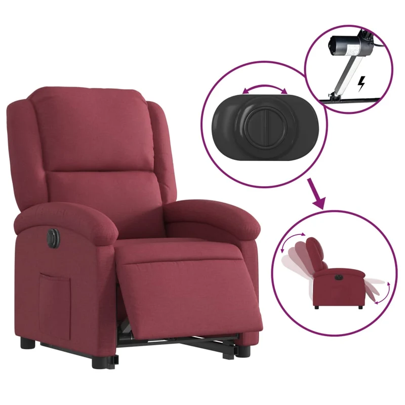 Fauteuil relax TV fonction de levage électrique très confortable en tissu rouge bordeaux DEC028540