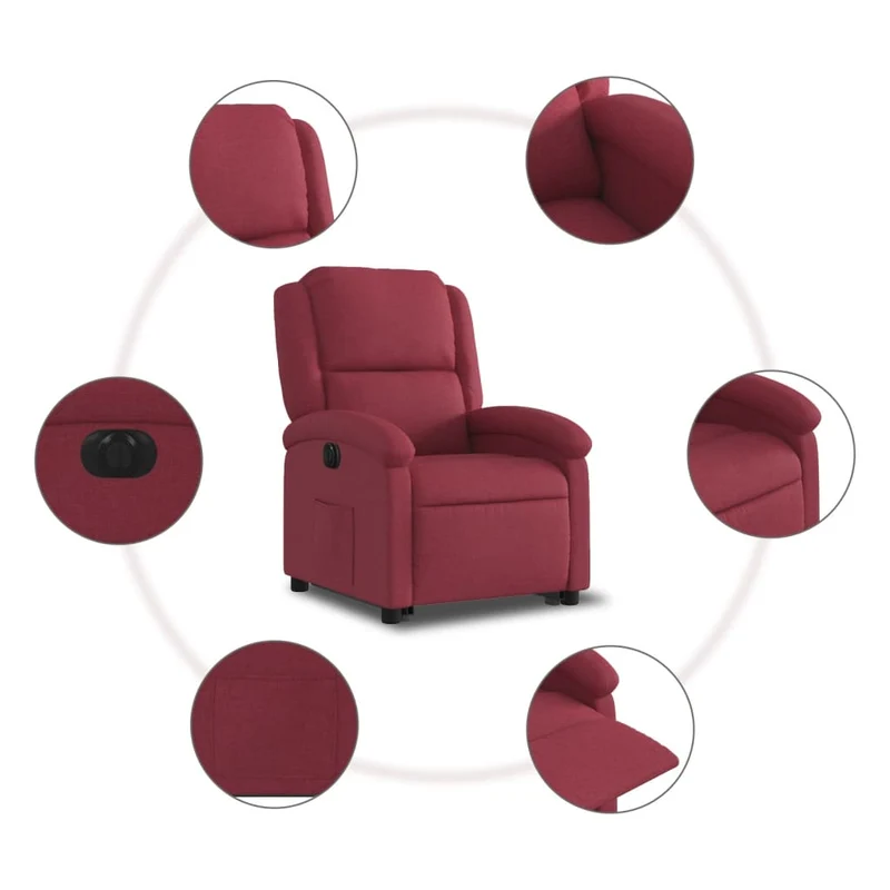 Fauteuil relax TV fonction de levage électrique très confortable en tissu rouge bordeaux DEC028540