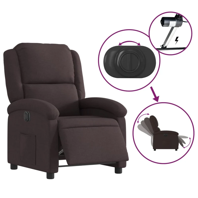 Fauteuil relax TV fonction d'inclinaison électrique très confortable en tissu marron foncé DEC028413