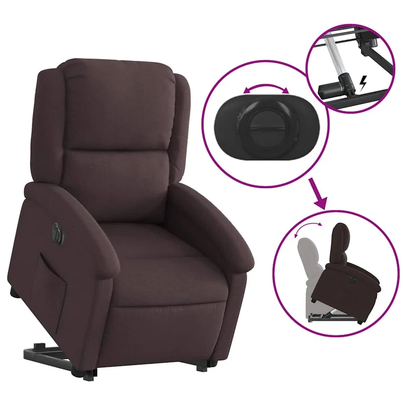 Fauteuil relax TV fonction de levage électrique très confortable en tissu marron foncé DEC028419