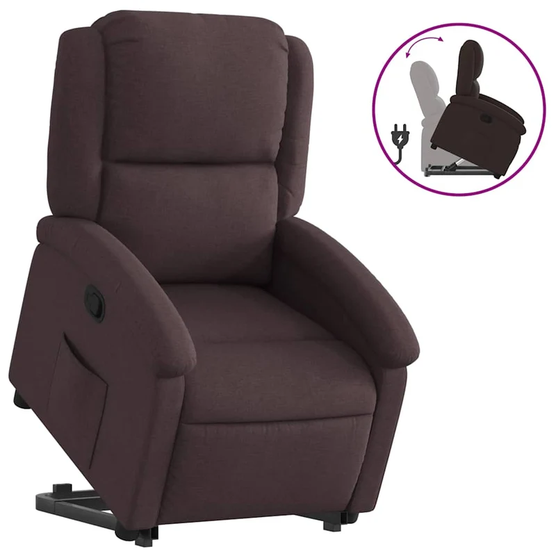 Fauteuil relax TV rembourrage confortable fonction de levage électrique en tissu marron foncé DEC027997