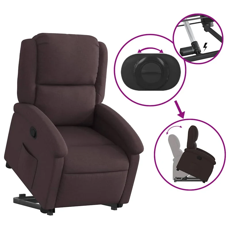 Fauteuil relax TV rembourrage confortable fonction de levage électrique en tissu marron foncé DEC027997