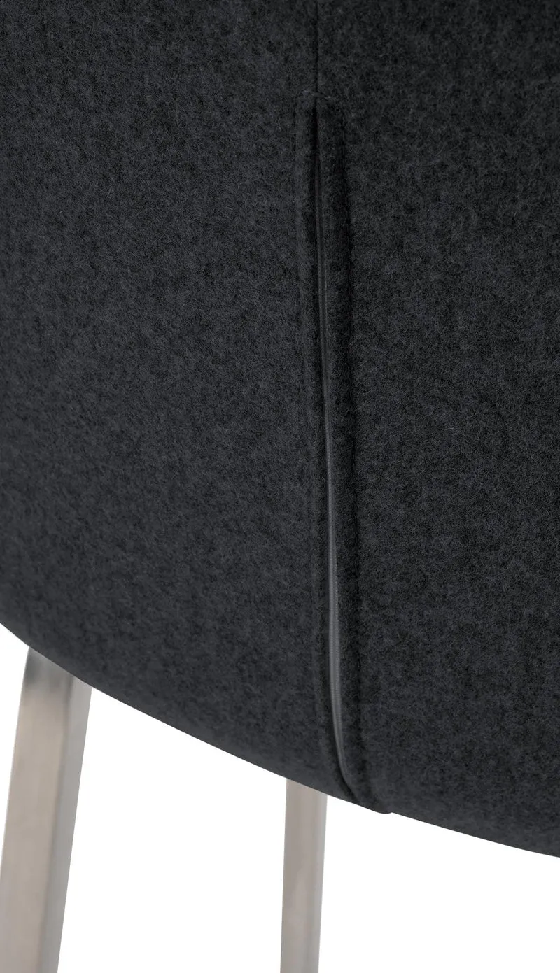 Tabouret de bar chaise haute x1 recouvert de feutrine anthracite avec piètement à quatre pieds en acier inoxydable 10_0005237