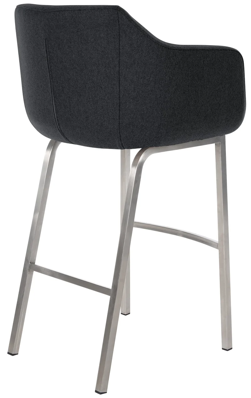 Tabouret de bar chaise haute x1 recouvert de feutrine anthracite avec piètement à quatre pieds en acier inoxydable 10_0005237
