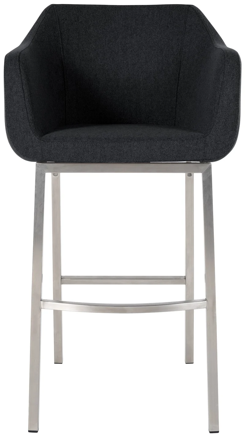 Tabouret de bar chaise haute x1 recouvert de feutrine anthracite avec piètement à quatre pieds en acier inoxydable 10_0005237