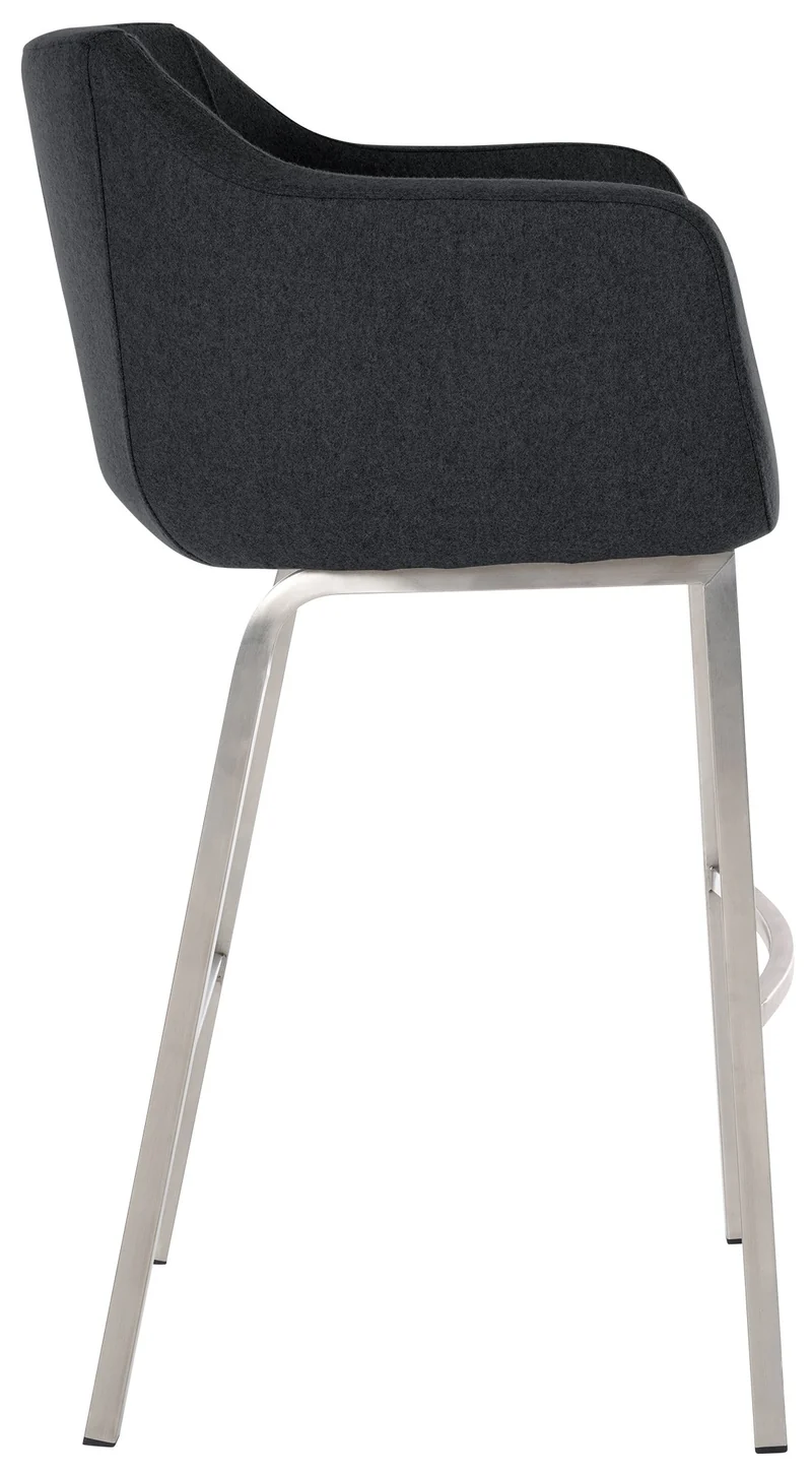 Tabouret de bar chaise haute x1 recouvert de feutrine anthracite avec piètement à quatre pieds en acier inoxydable 10_0005237
